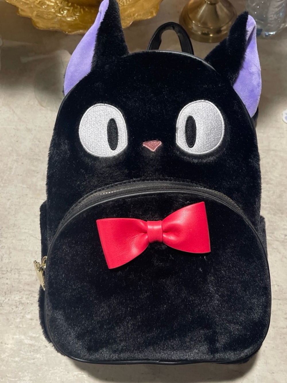 Kids Black Cat Plush Backpack with Red Bow